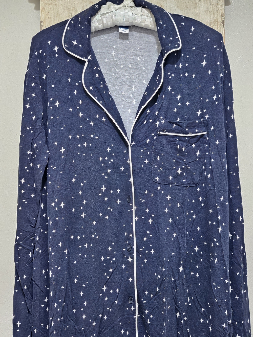 Old Navy Gray Star-Print Pajama Sleep Shirt with Collar Navy And White Stars